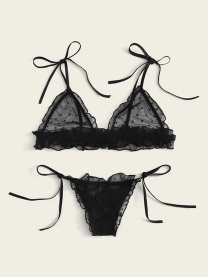 Sexy Lingerie Set Women Lace Beautiful Back Criss Cross Strap Thin French Bra Wireless Bra Triangle Cup Girl