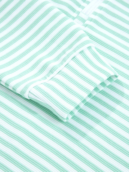 Stripe Quarter Zip Collar Long Sleeve Top