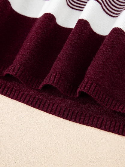 Stripe Color Block Patchwork Dolman Oversize Tunic Sweater