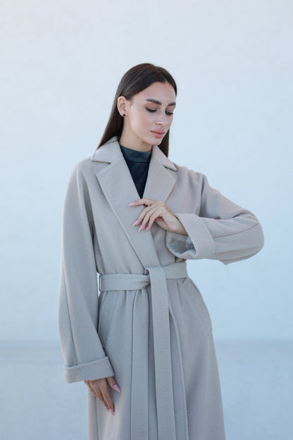 Classic Brushed Cashmere Wool Blend Overcoat in Beige