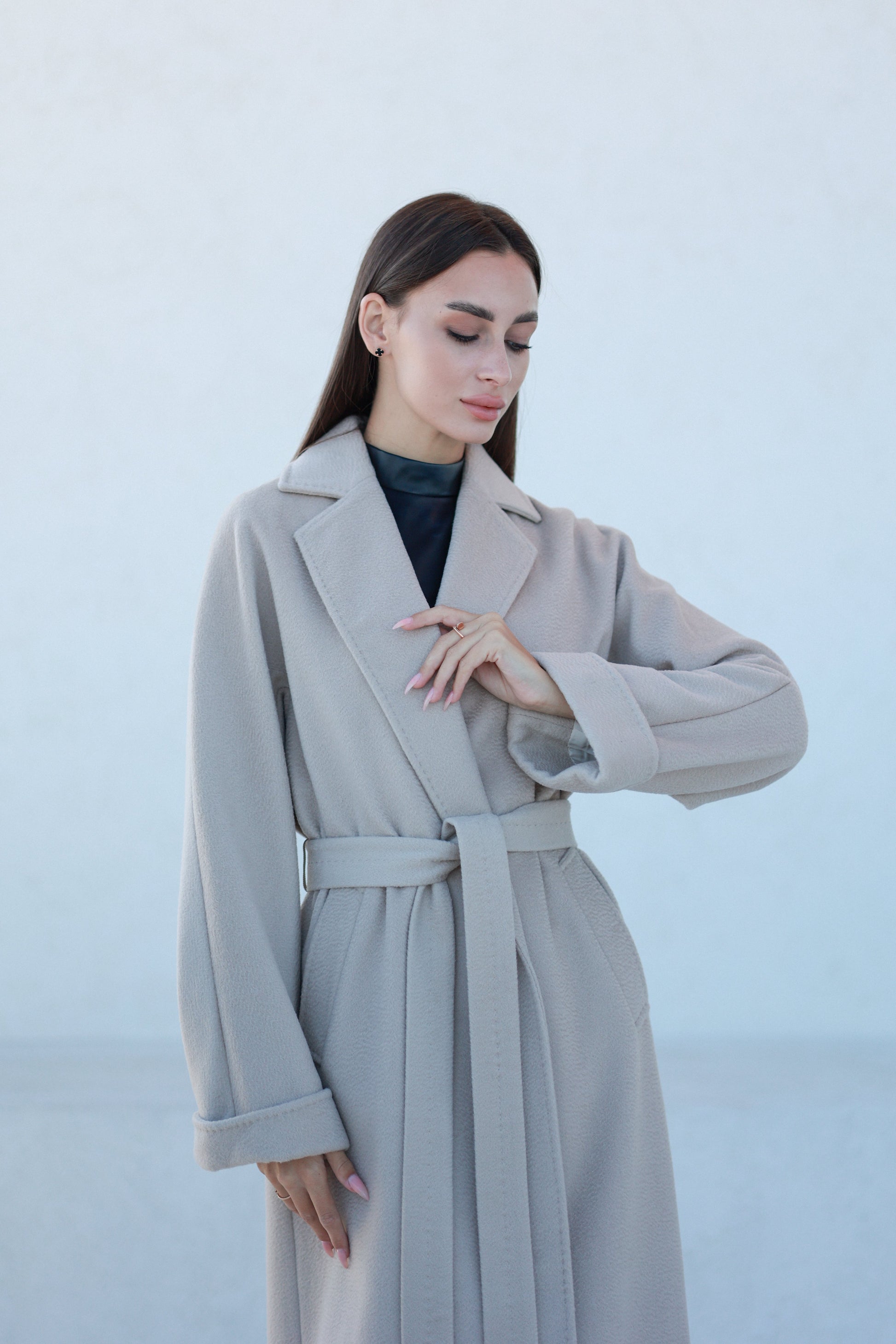 Classic Brushed Cashmere Wool Blend Overcoat in Beige