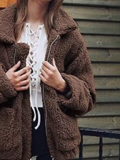 Full Size Cozy Fleece Zip Up Jacket Plus Size