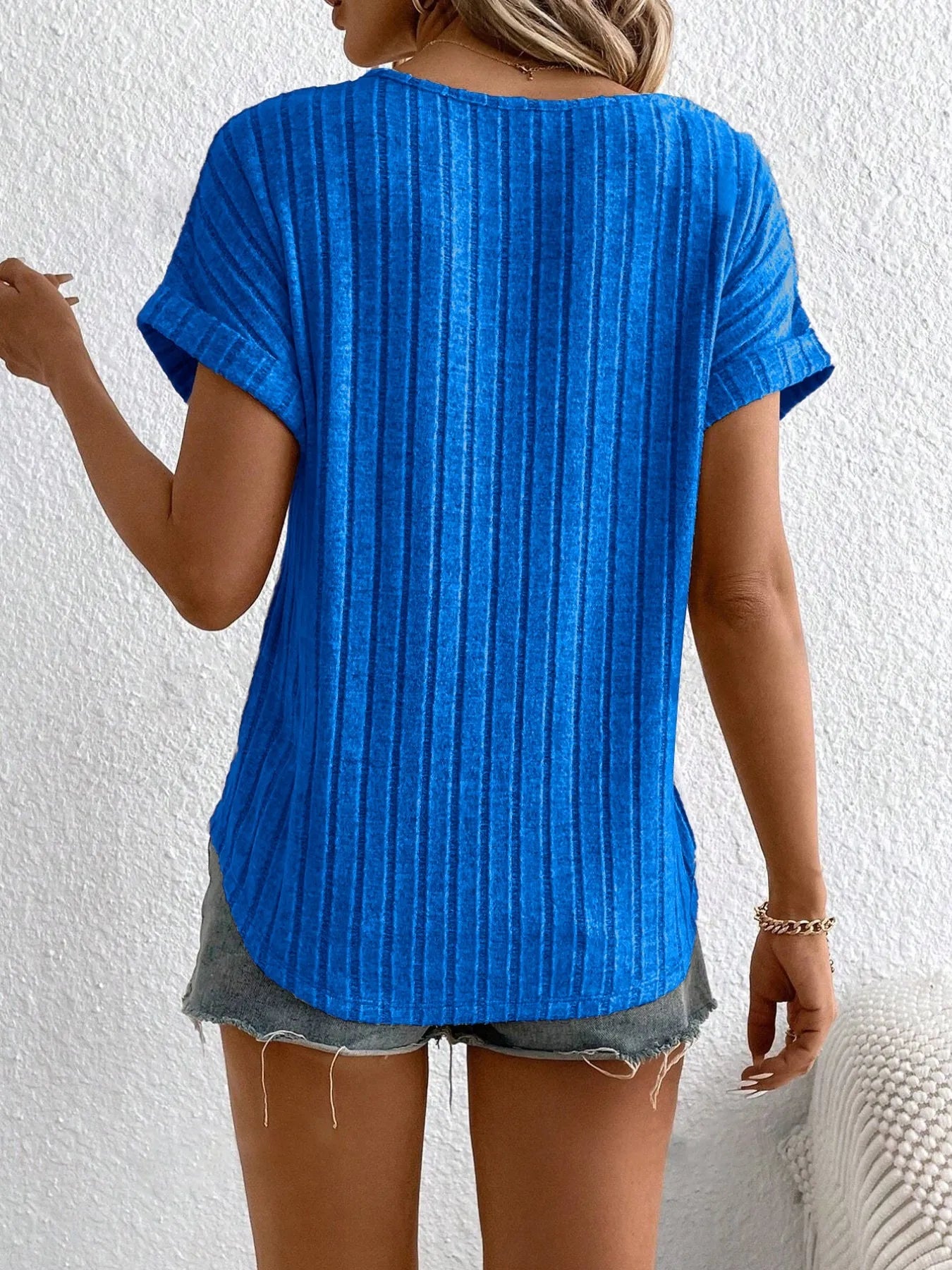 Plus Size Ribbed Texture Short Sleeve T-Shirt