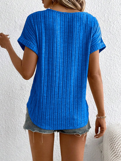 Plus Size Ribbed Texture Short Sleeve T-Shirt