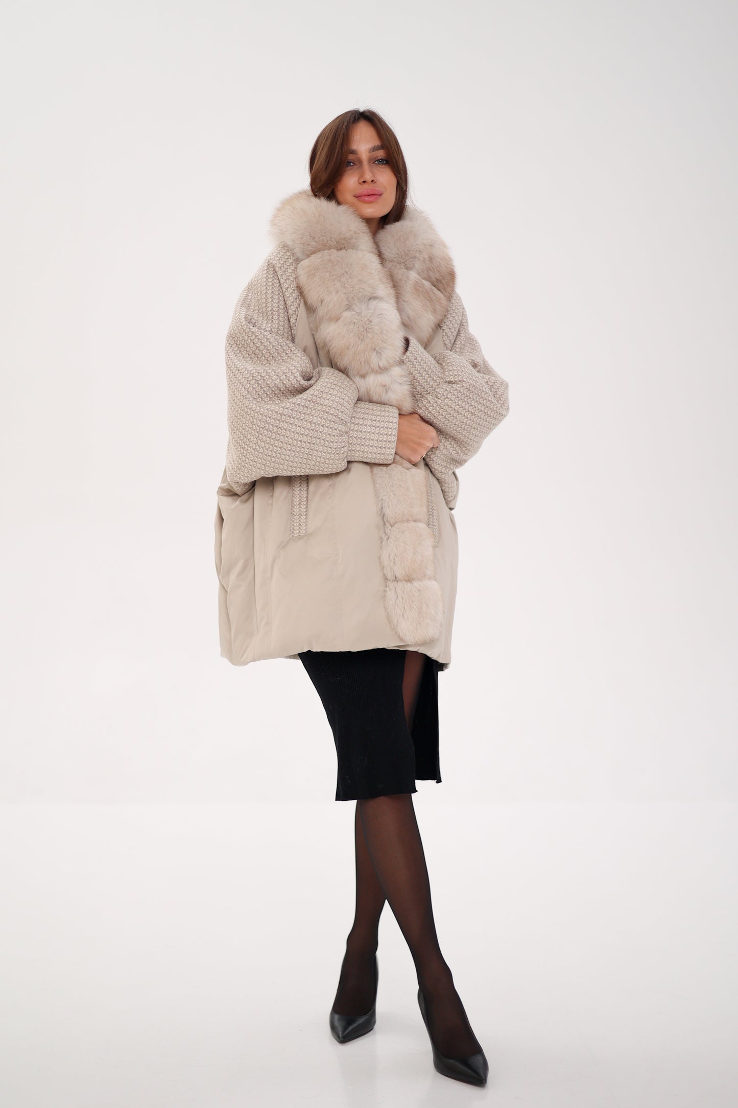 Genuine Polar Fox Boucle Down Coat