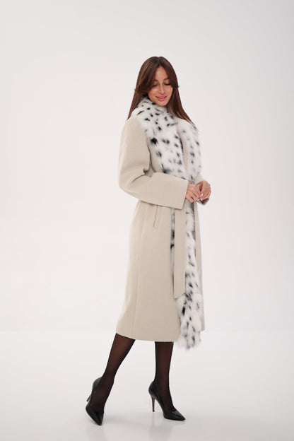 Genuine Arctic Fox Virgin Wool Wrap Coat