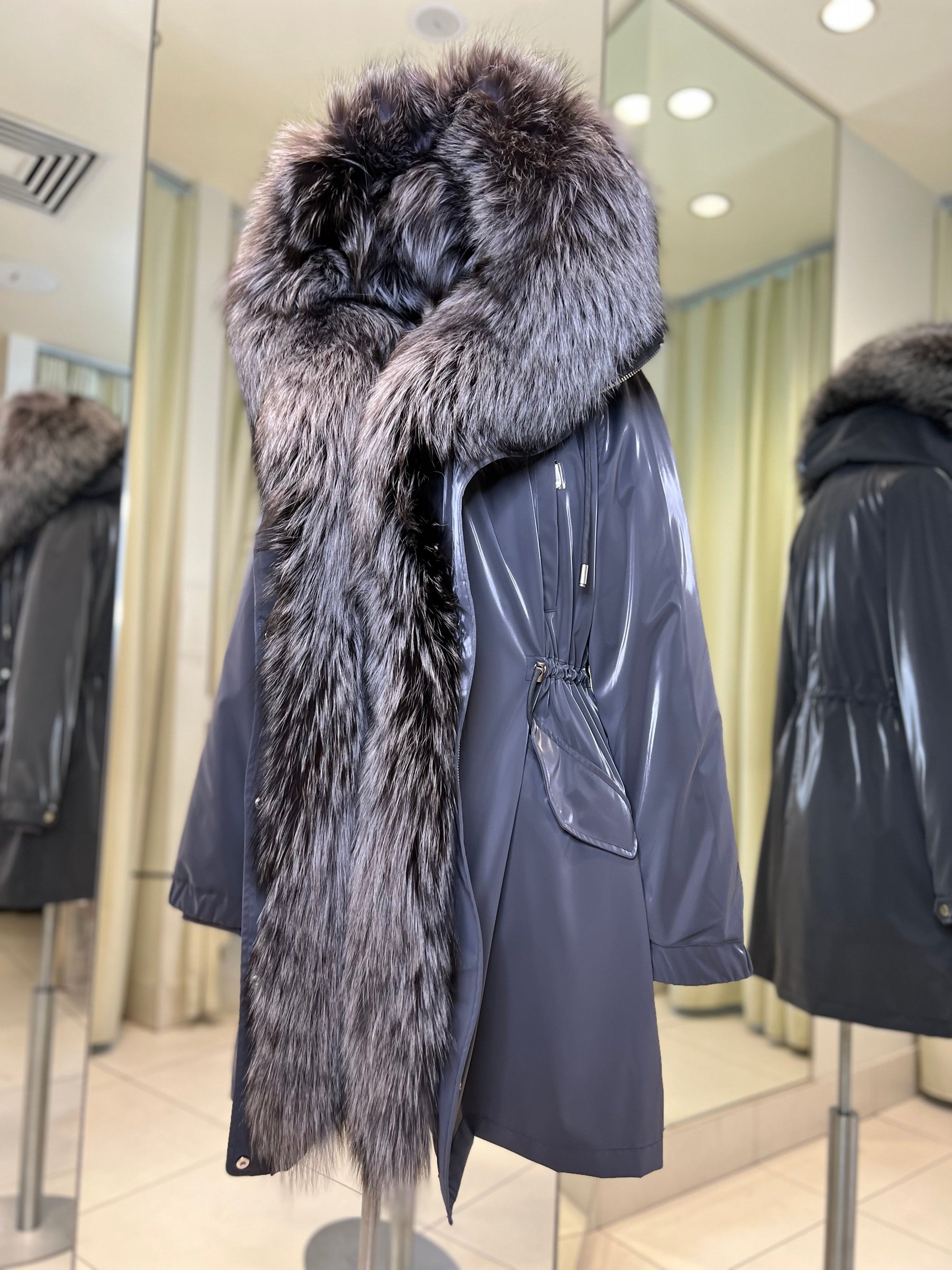 Genuine Silver Fox Fully Lined Hood Rabbit Insulated Parka