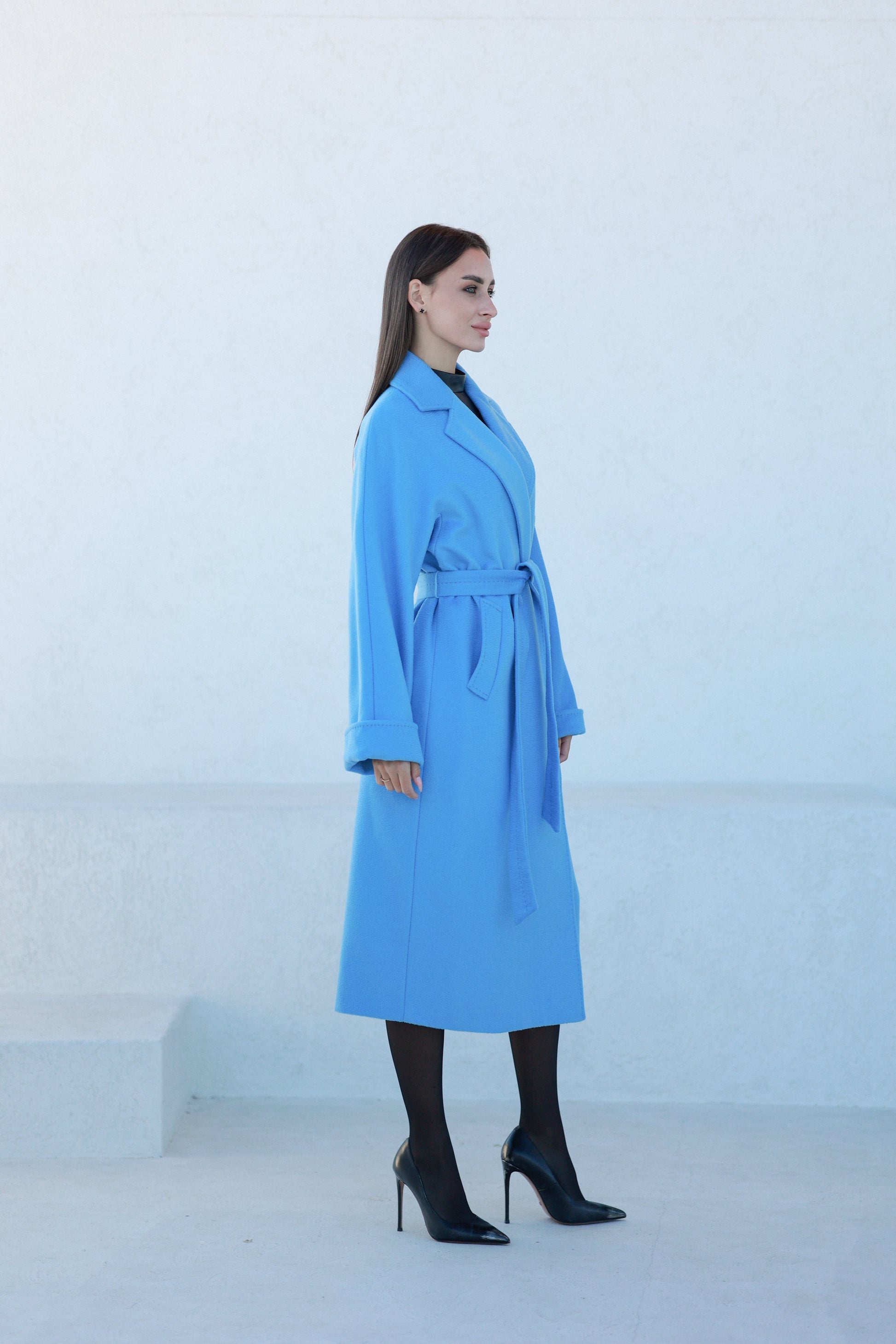 Classic Brushed Cashmere Wool Blend Overcoat in Azure