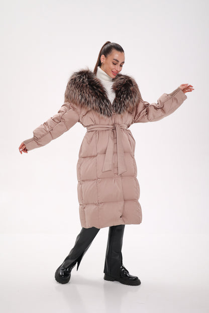 Rei Silver Fox Fully Lined Hood Down Coat in Blush