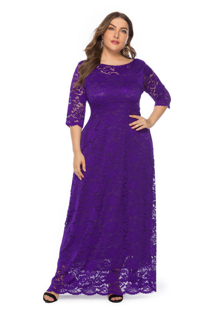 Plus size women's new elegant lace dress Dark purple