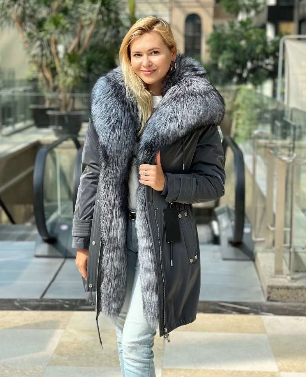 Genuine Silver Fox Fully Lined Hood Rabbit Insulated Parka