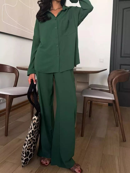 Button Down Shirt and Pants Set Olive Green