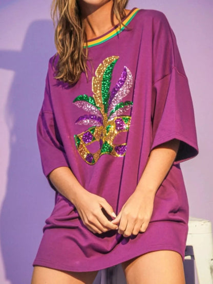 Sequin Round Neck 3/4 Sleeve Dress