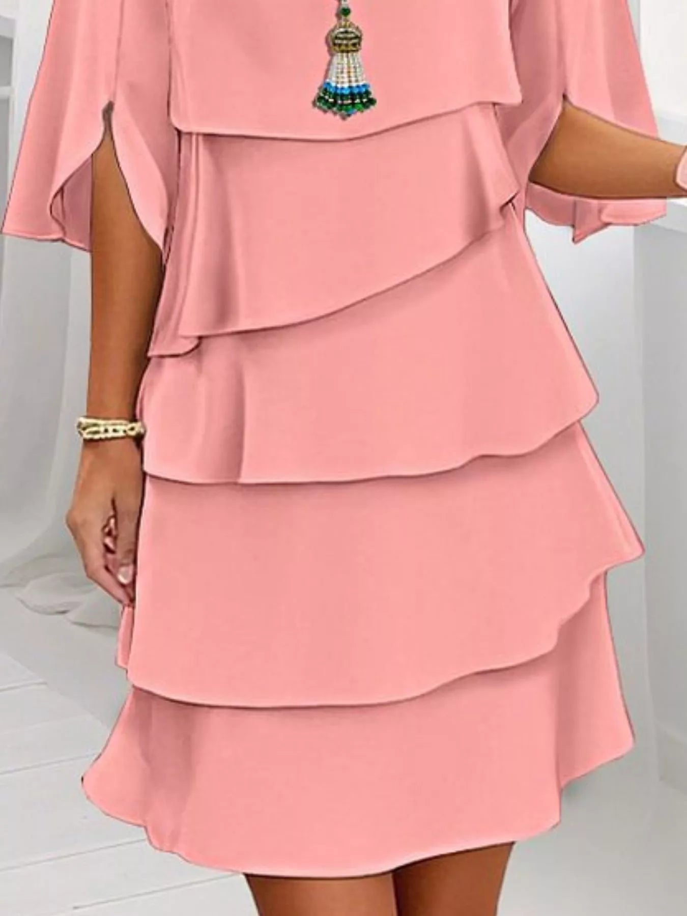 Full Size Ruffled Layered Flutter Sleeve Dress Plus Size