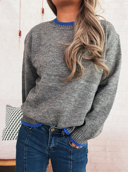 Ribbed Contrast Trim Long Sleeve Sweater