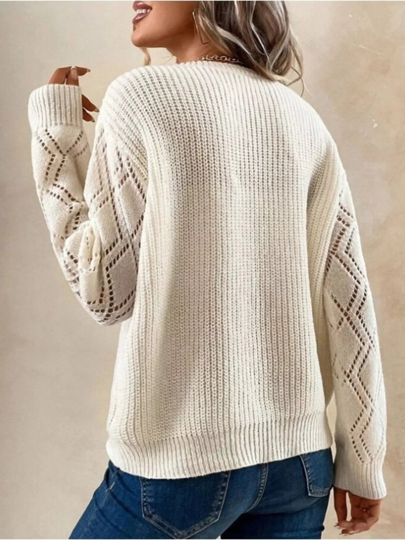 Openwork V-Neck Long Sleeve Sweater