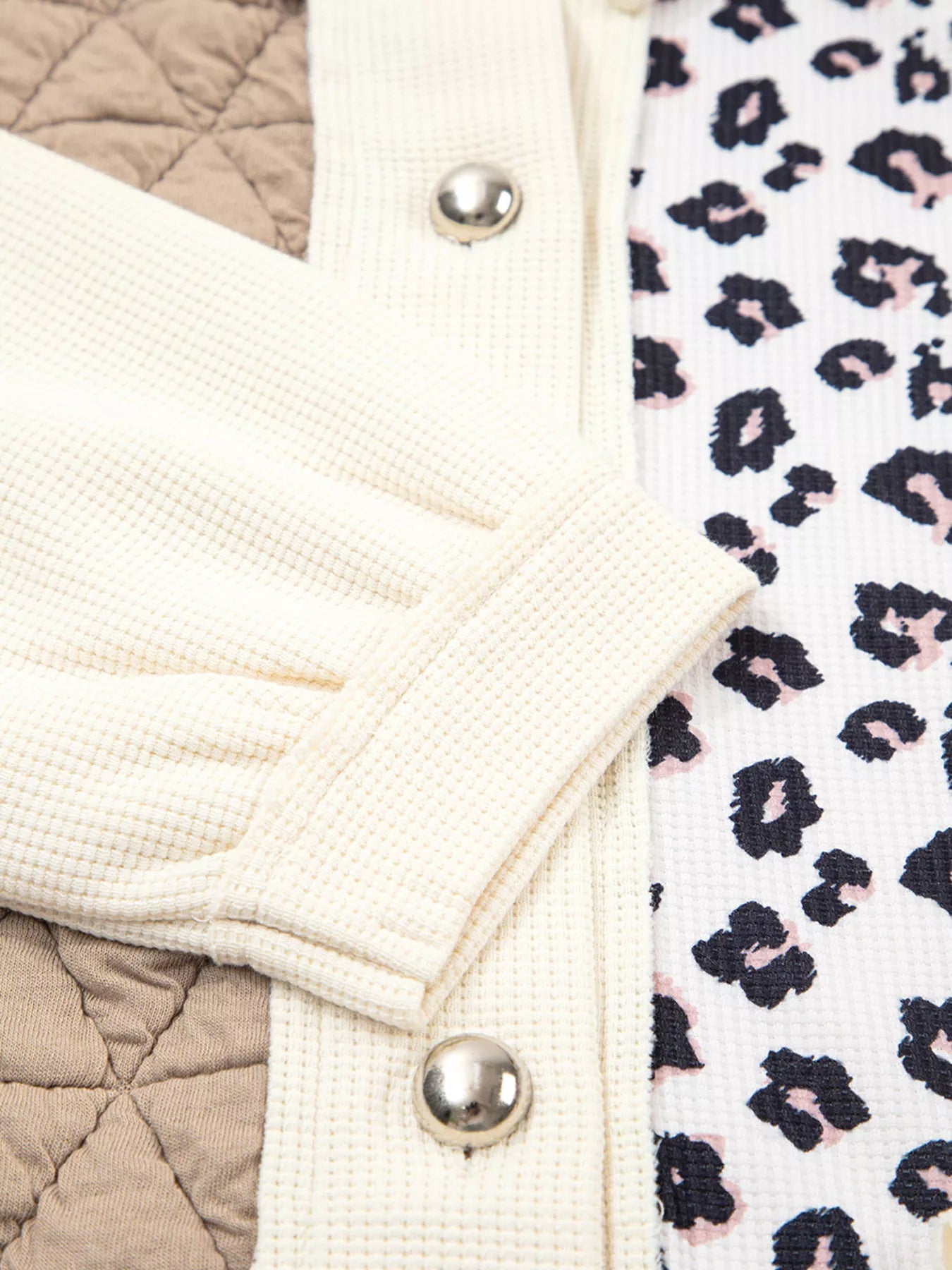 Leopard Waffle Quilted Patchwork Button Front Jacket