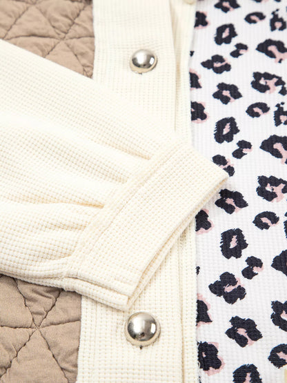 Leopard Waffle Quilted Patchwork Button Front Jacket
