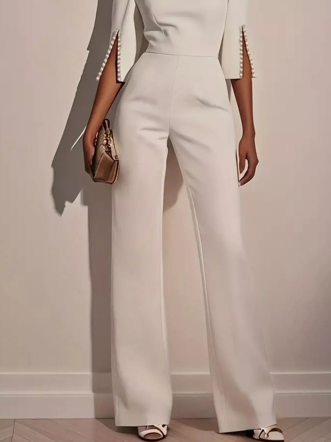 Wide-Leg Jumpsuit with Slit Sleeve