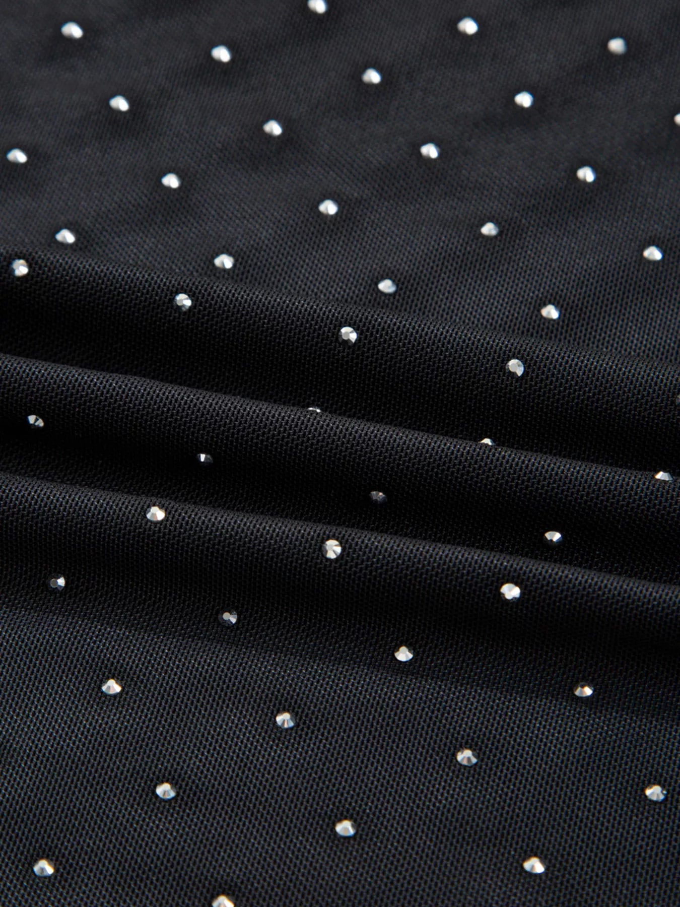 Rhinestone Embellished Mesh Long Sleeve Top