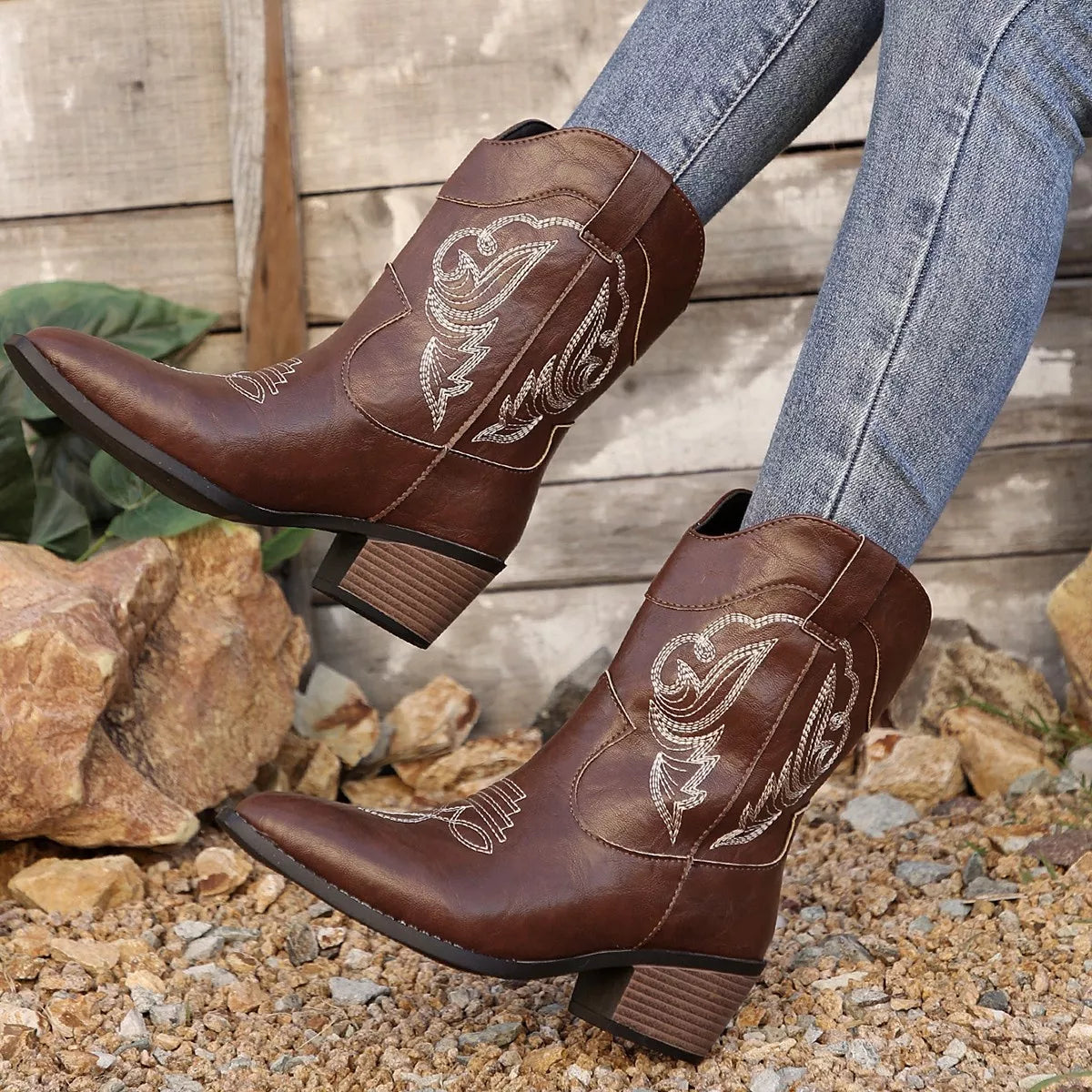 Western Cowboy Boots with Embroidered Design