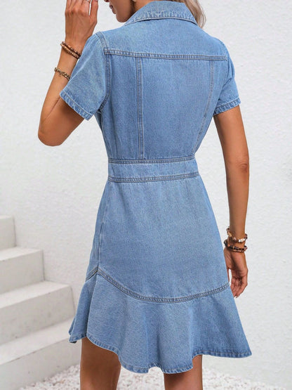 Short Sleeve Button Down Denim Dress