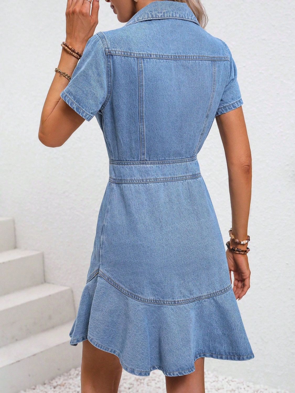Short Sleeve Button Down Denim Dress