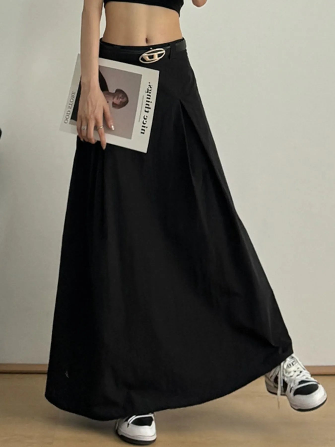 High Waist A-Line Maxi Skirt Black