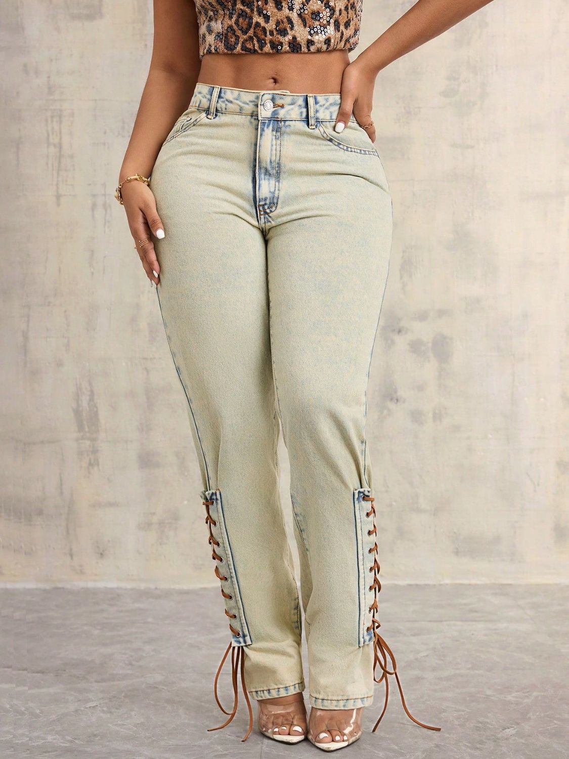 Lace-Up High Rise Jeans Light