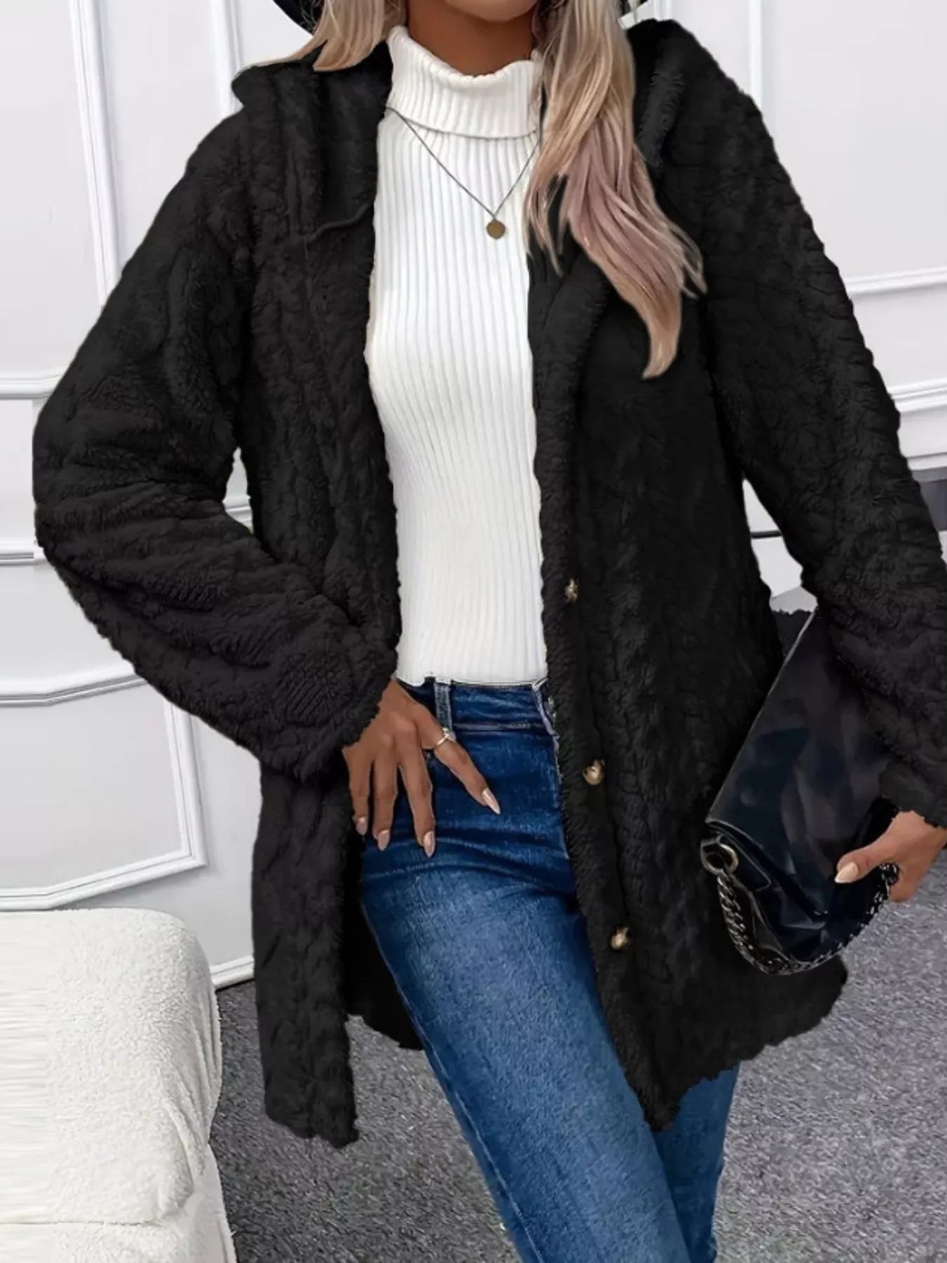 Full Size Button-Down Hooded Outerwear Plus Size