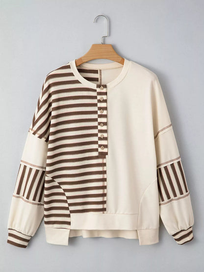 Stripe Stitched Detail Color Block Patchwork Oversized Top