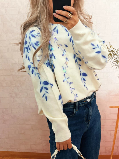 Sequin Crew Neck Long Sleeve Sweater