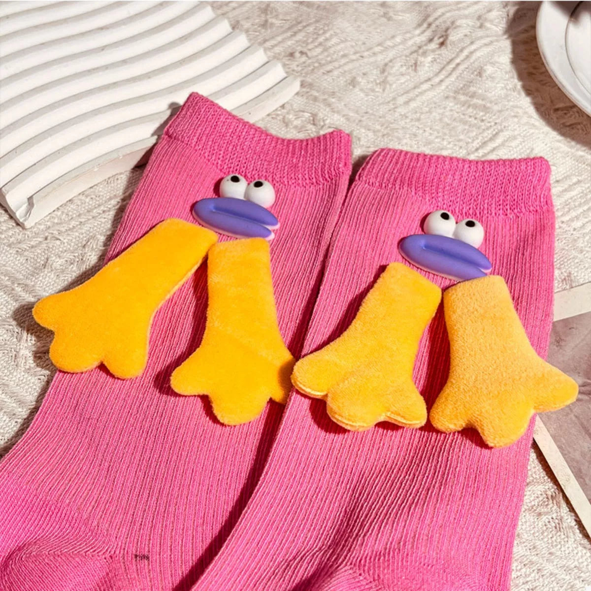 Cartoon Ribbed Knit Crew Socks