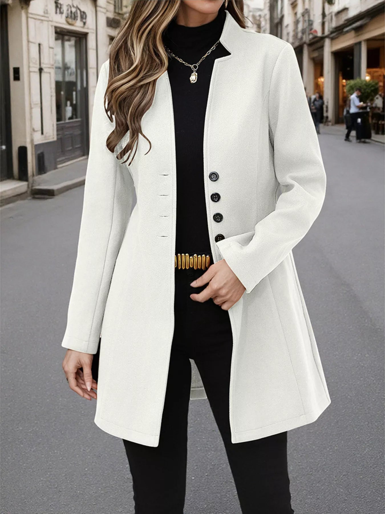 Button Up Long Sleeve Coat Ivory