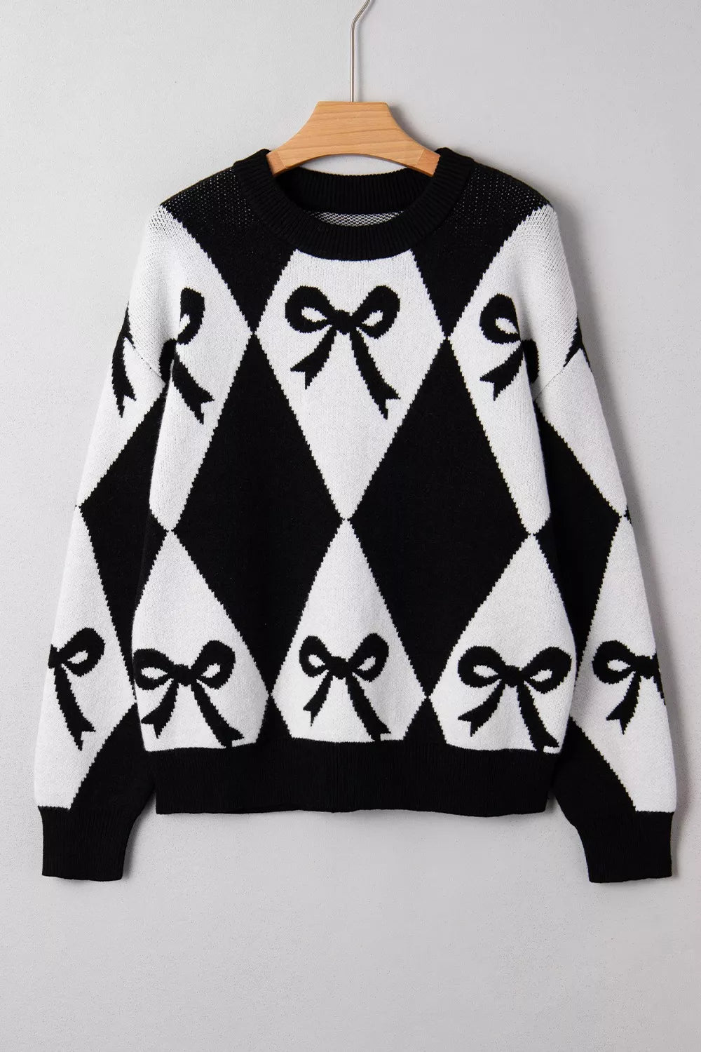 Bow Pattern Long Sleeve Contrast Sweater