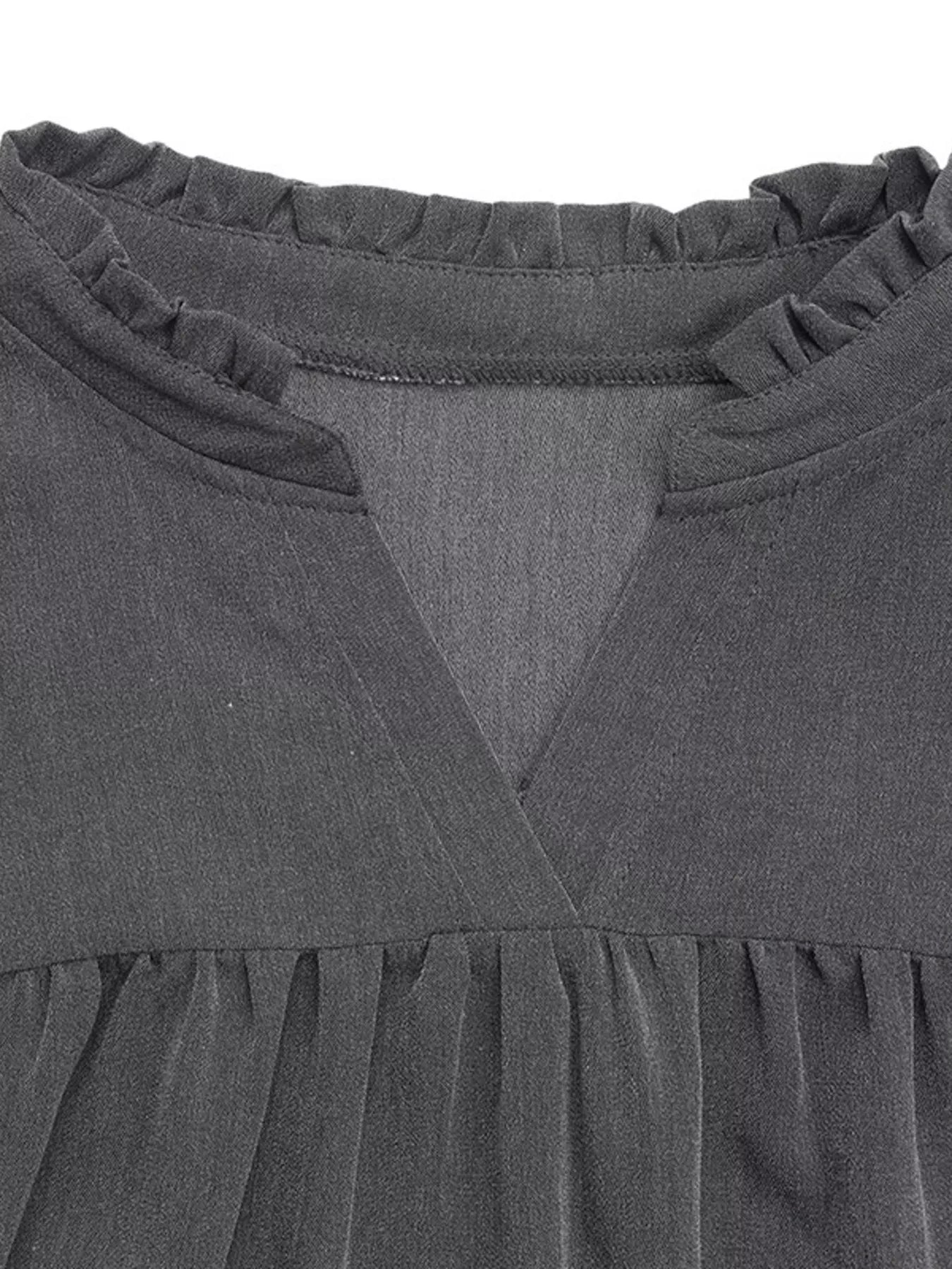 Ruffled Notched Long Sleeve Dress