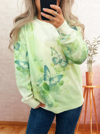Butterfly Round Neck Lightweight Sweater