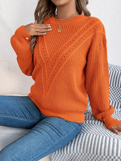 Openwork Round Neck Sweater
