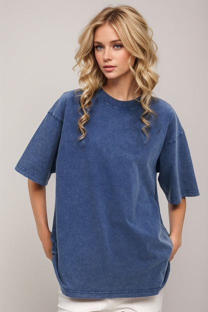 Basic Bae Round Neck Half Sleeve T-Shirt Dusty Blue