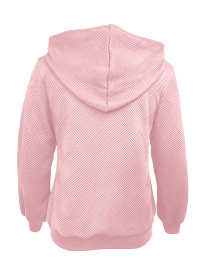 Texture Zip-Up Hoodie with Drawstring