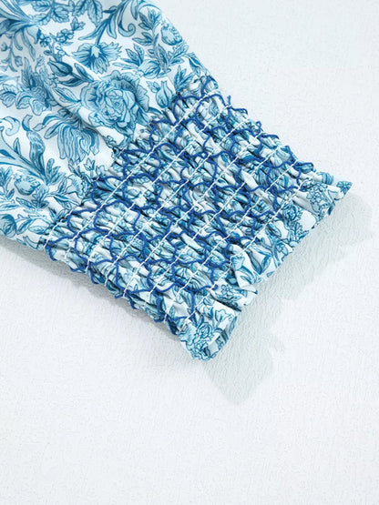 Floral Button Up Puff Sleeve Shirt