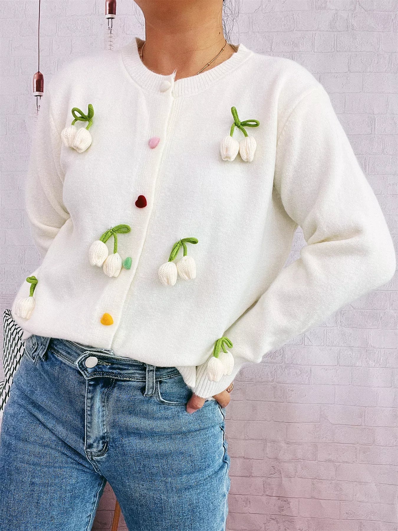 Flower Button Up Long Sleeve Cardigan