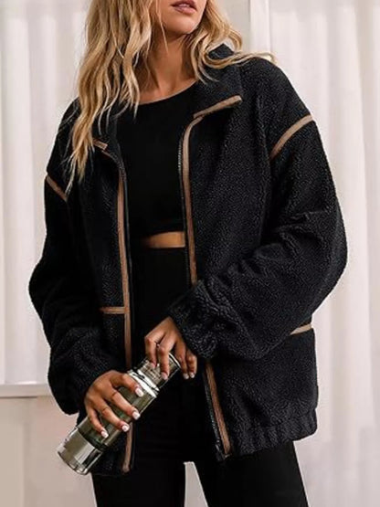 Cozy Sherpa Fleece Zip-Up Jacket Black