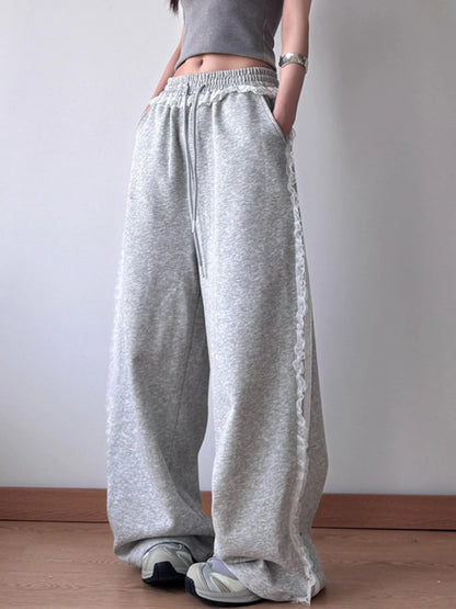 Wide Leg Elastic Waist Sweatpants Gray