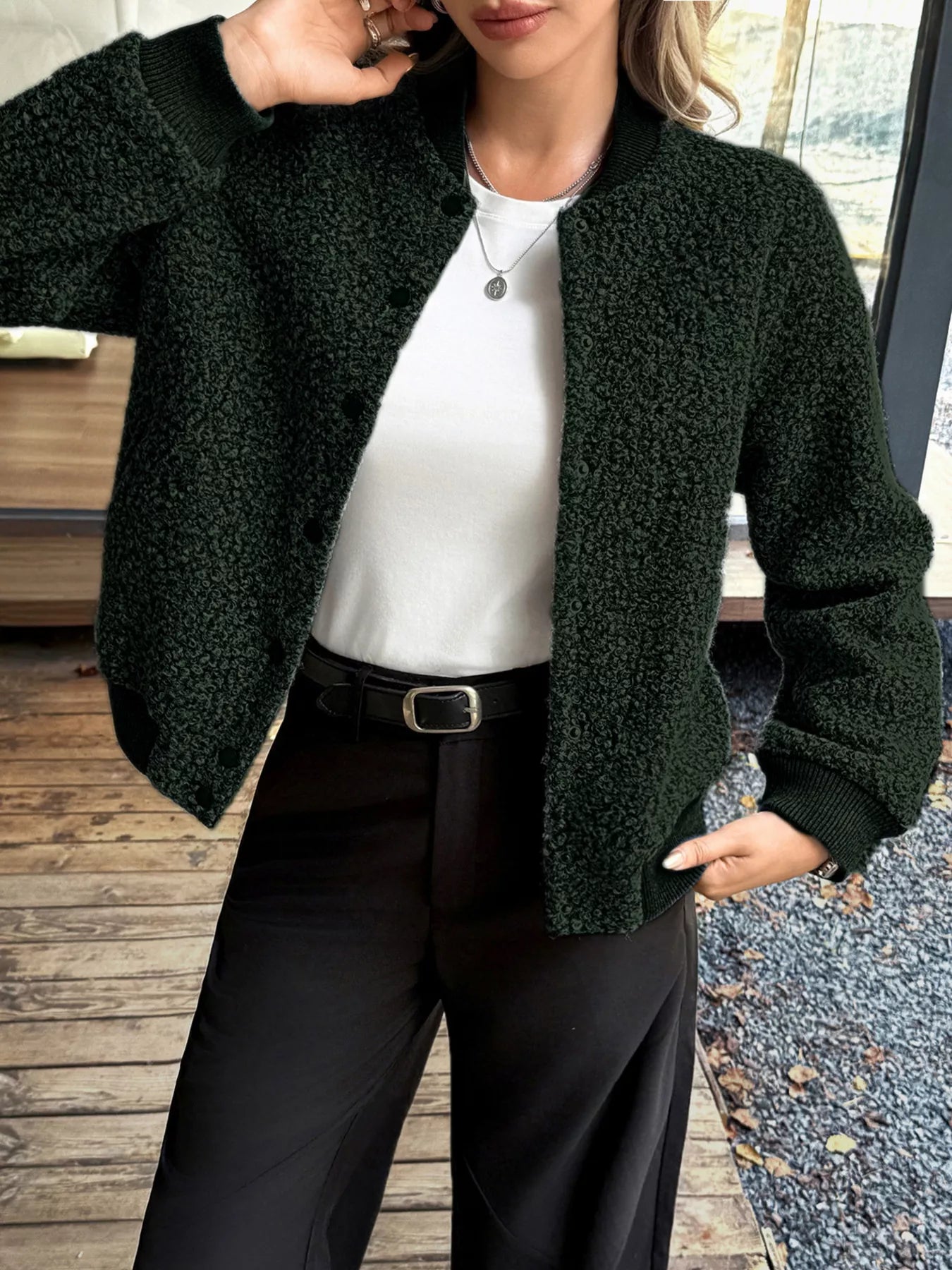 Snap Down Dropped Shoulder Jacket Black