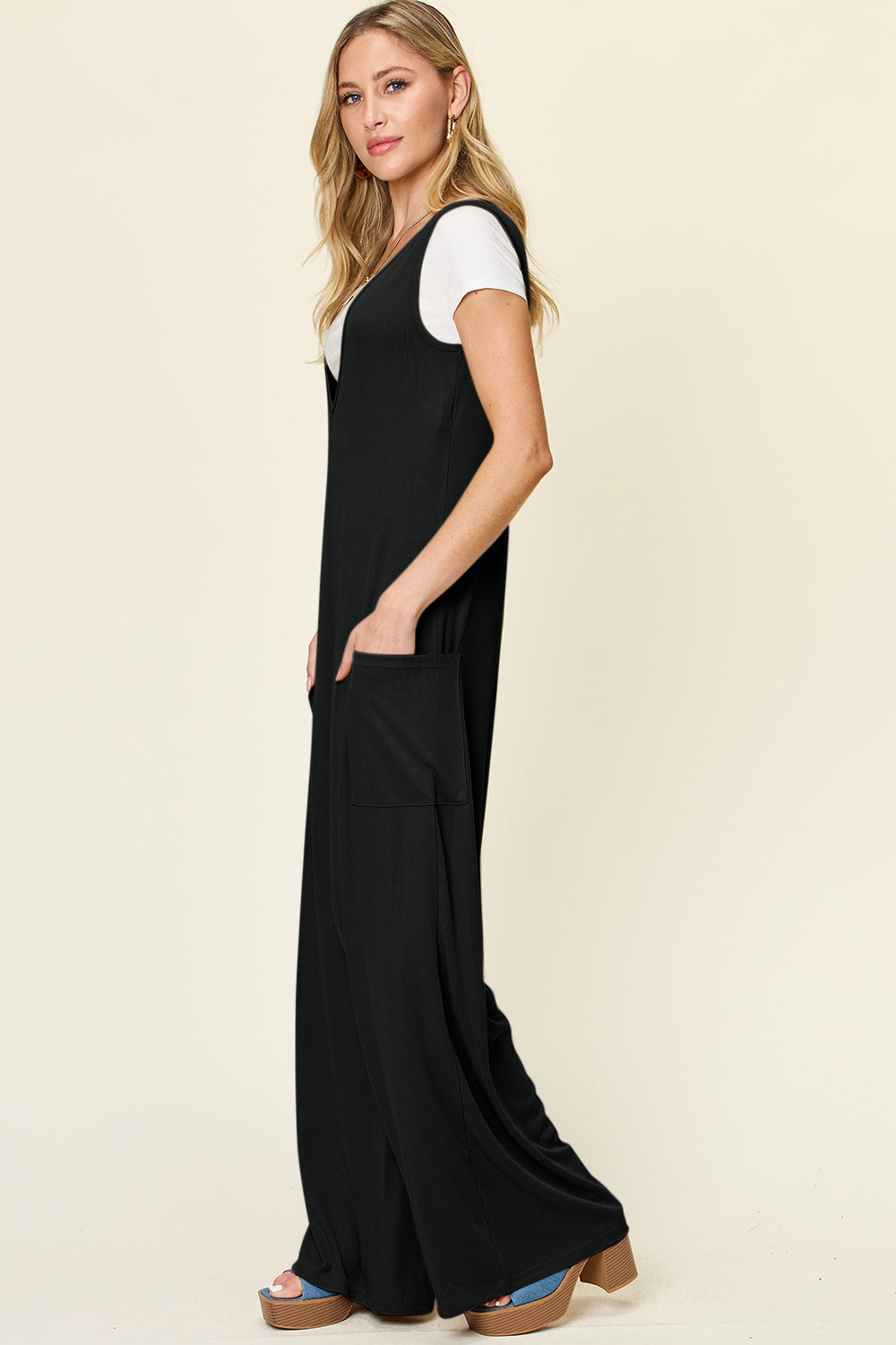 Sleeveless Wide Leg Jumpsuit with Handy Pockets