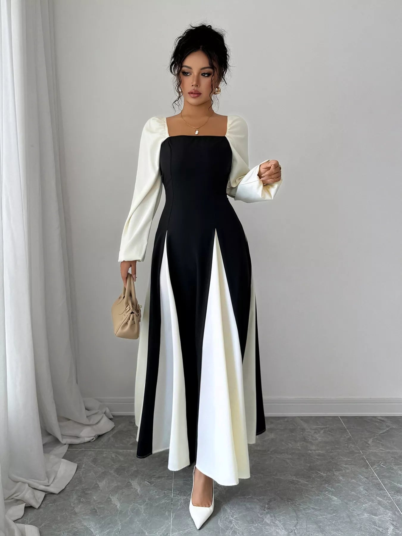 Color Block Square Neck Maxi Dress