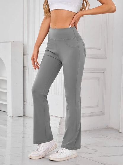 Lovelet High Waist Active Pants with Pockets Gray