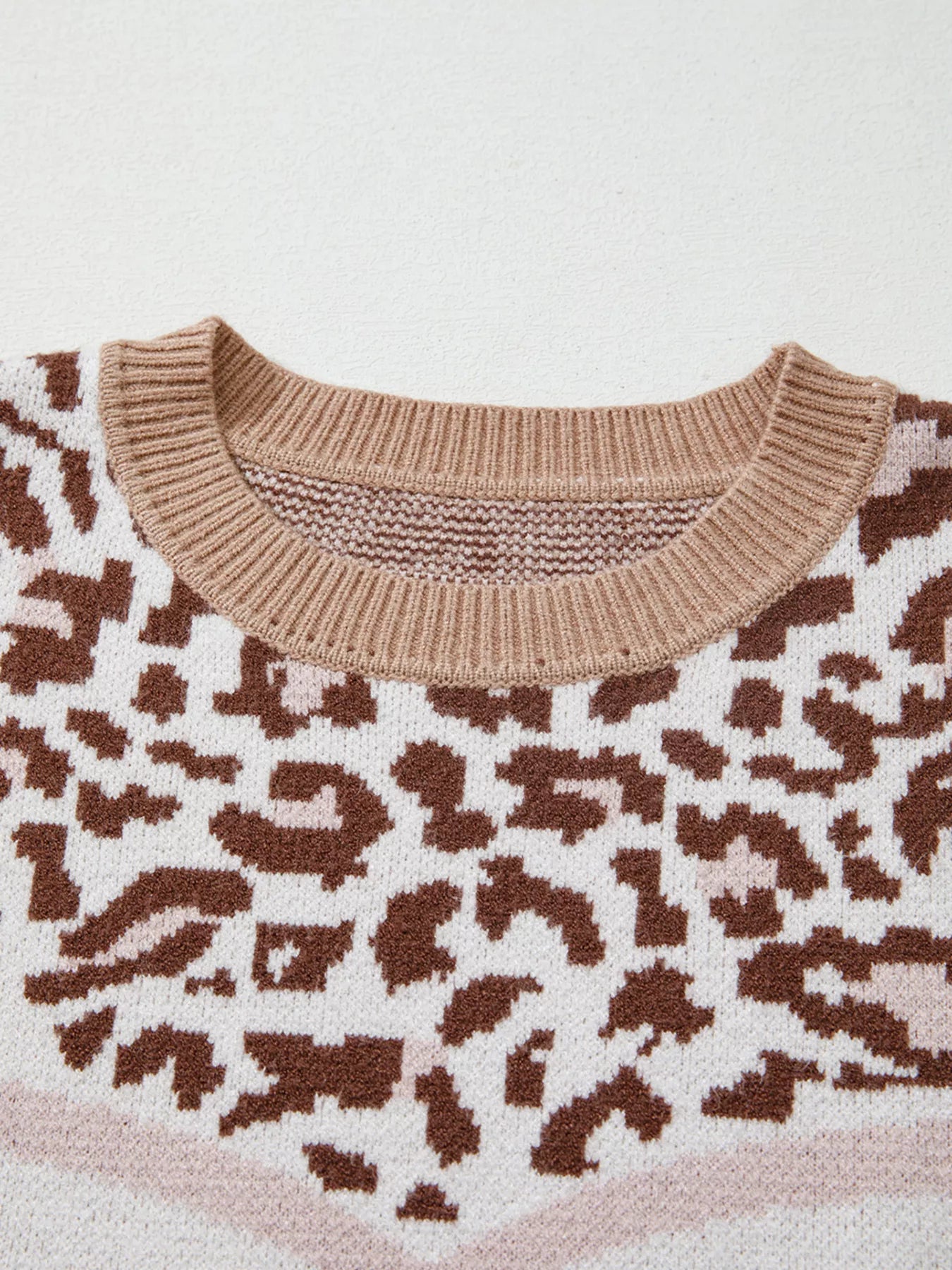 Leopard Color Block Knit Round Neck Baggy Sweater