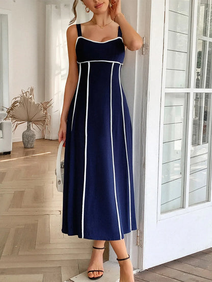 Contrast Wide Strap Midi Cami Dress Dark Blue
